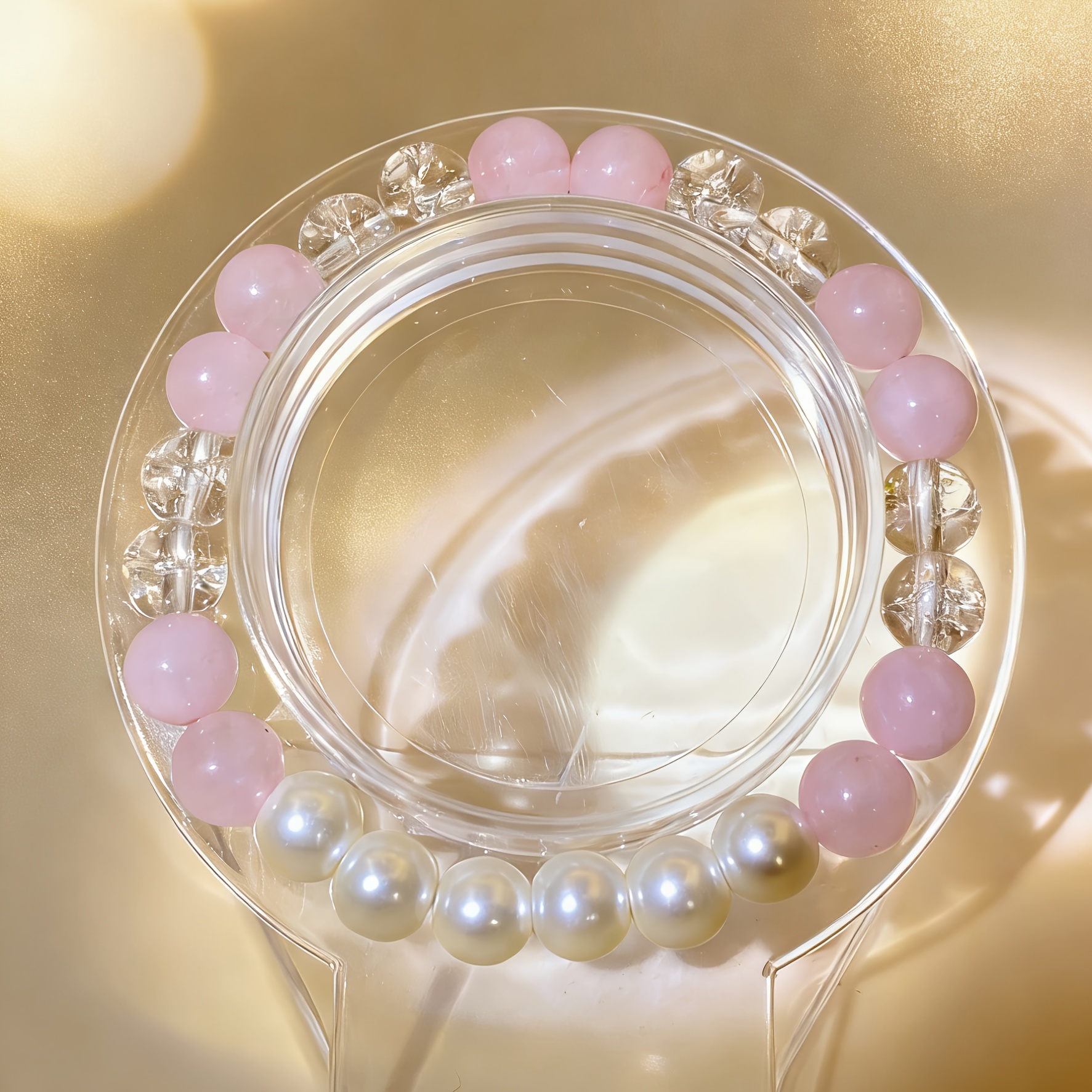 Artificial Pink Crystal Flower Pearl Bracelet, Light Luxury Gift